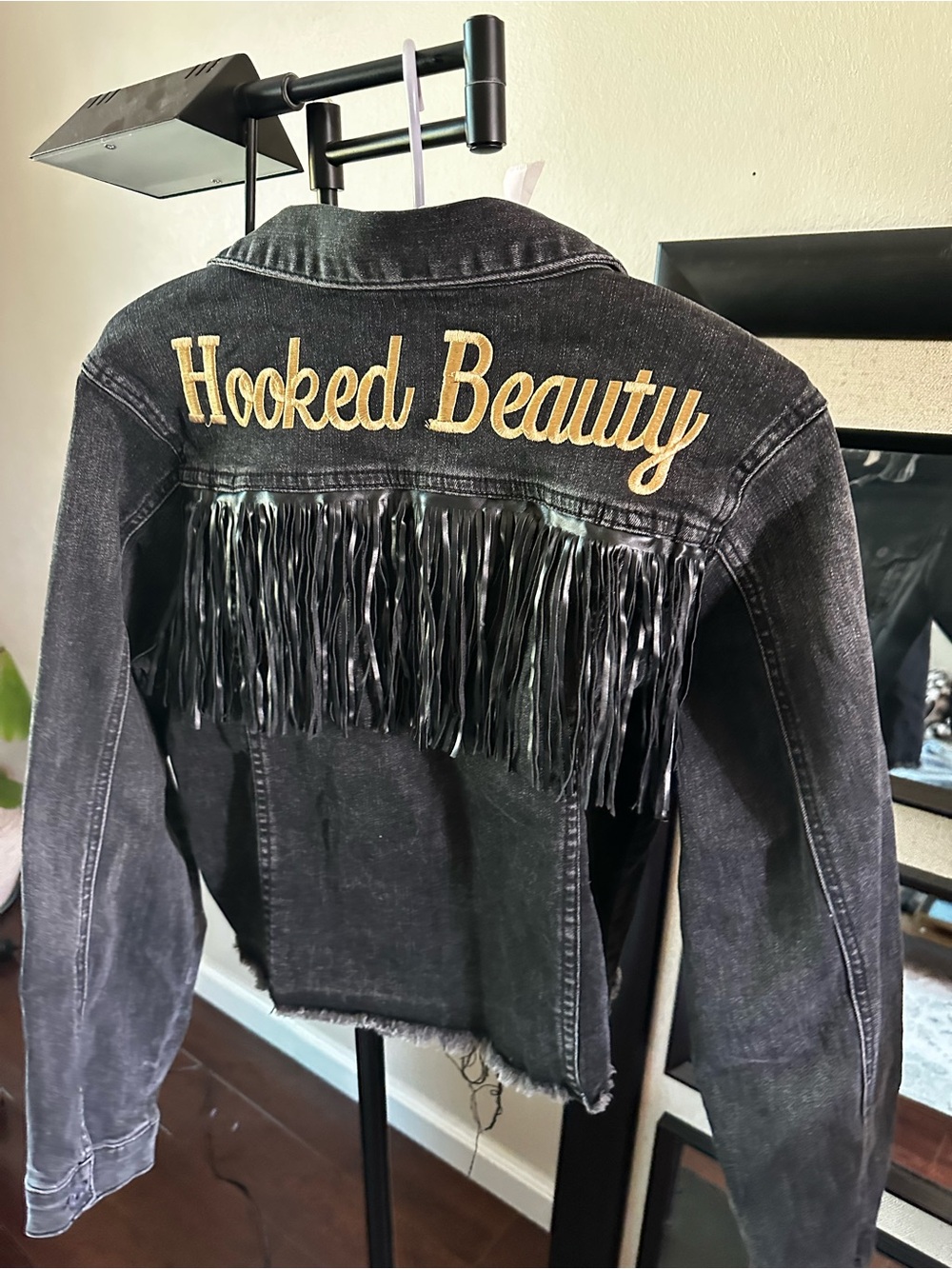 Hooked Beauty Women's Black Denim Fringe Jacket